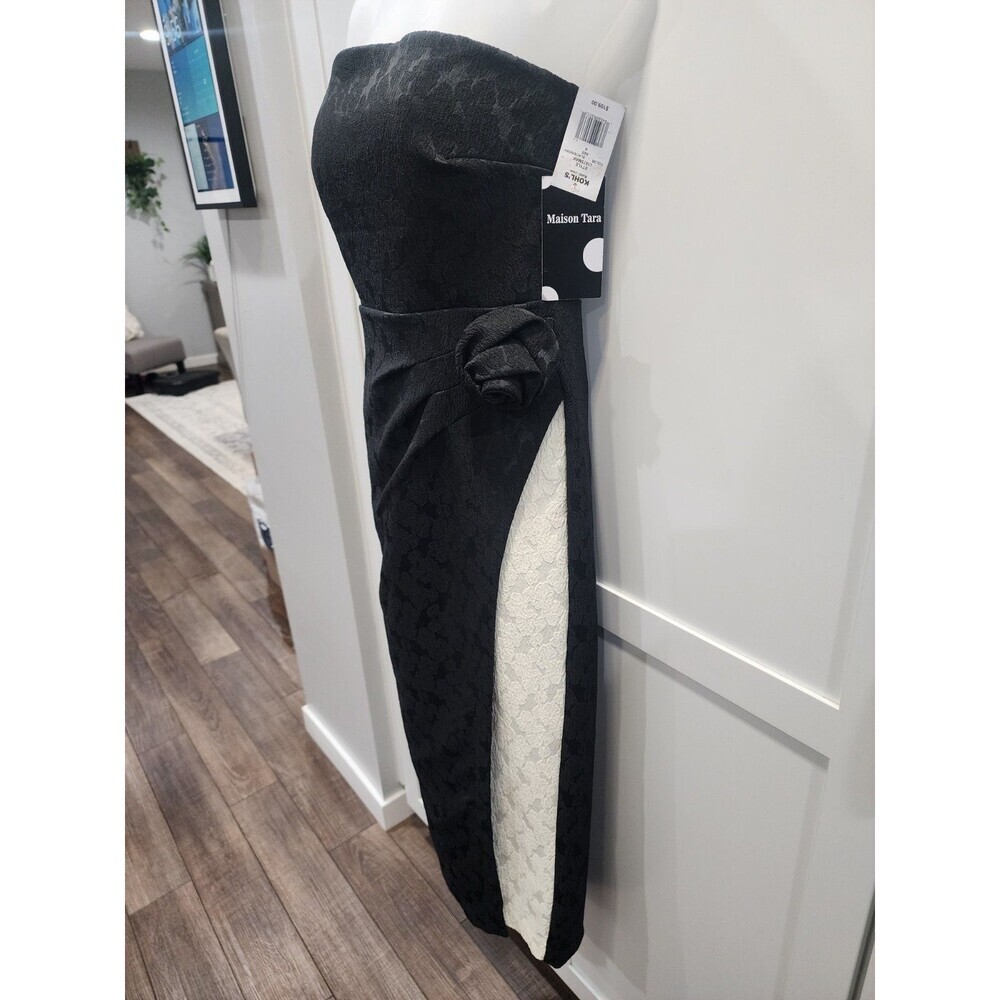 NEW Maison Tara Rosette Midi Dress Women’s 4 2-Tone Jacquard Black & Ivory Party - Picture 2 of 11